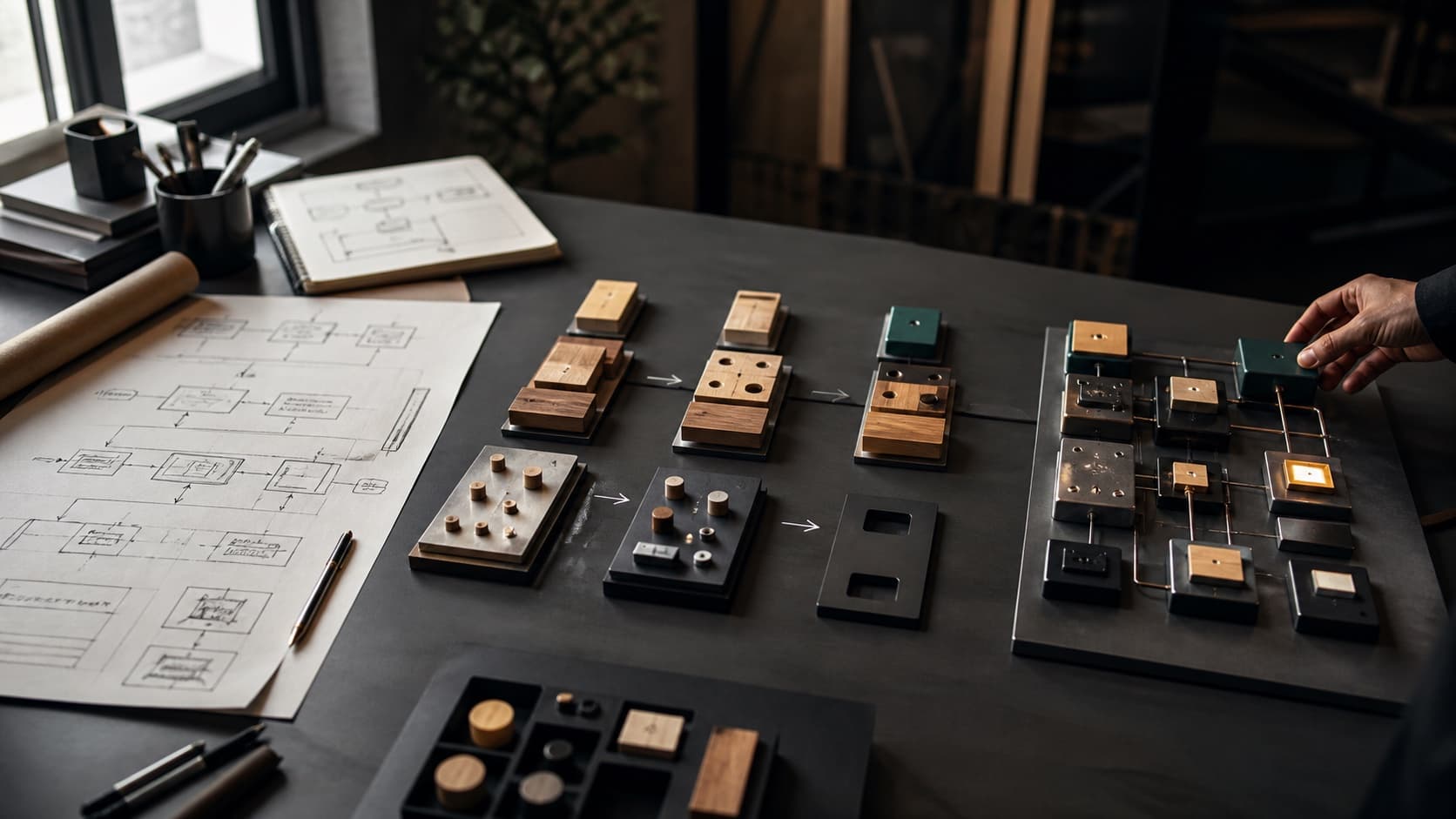 A workflow progressing from early sketches to a durable modular product system